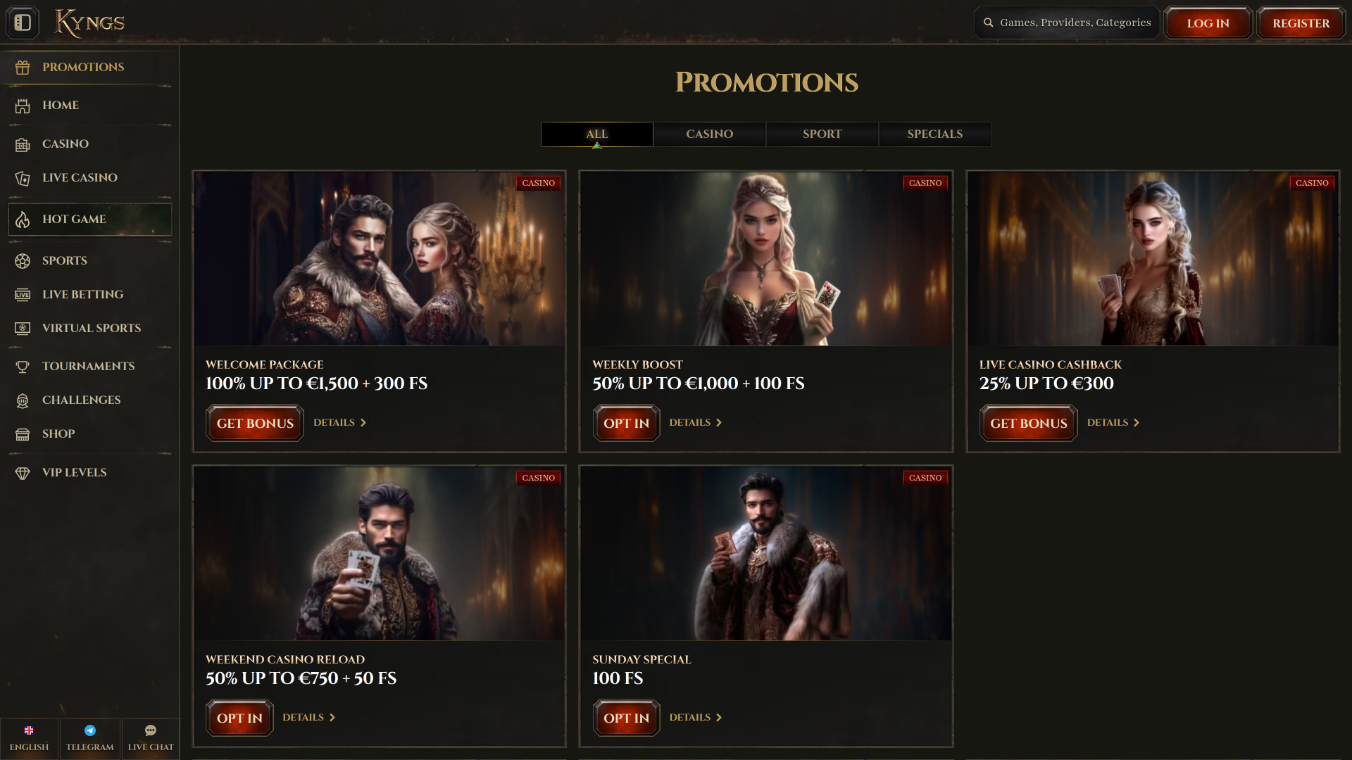 Promotions pour ordinateur de bureau du casino Kyngs