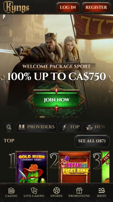Pagina iniziale mobile di Kyngs Casino