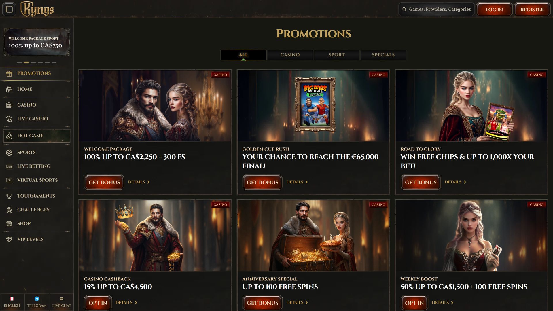 Promozioni desktop di Kyngs Casino