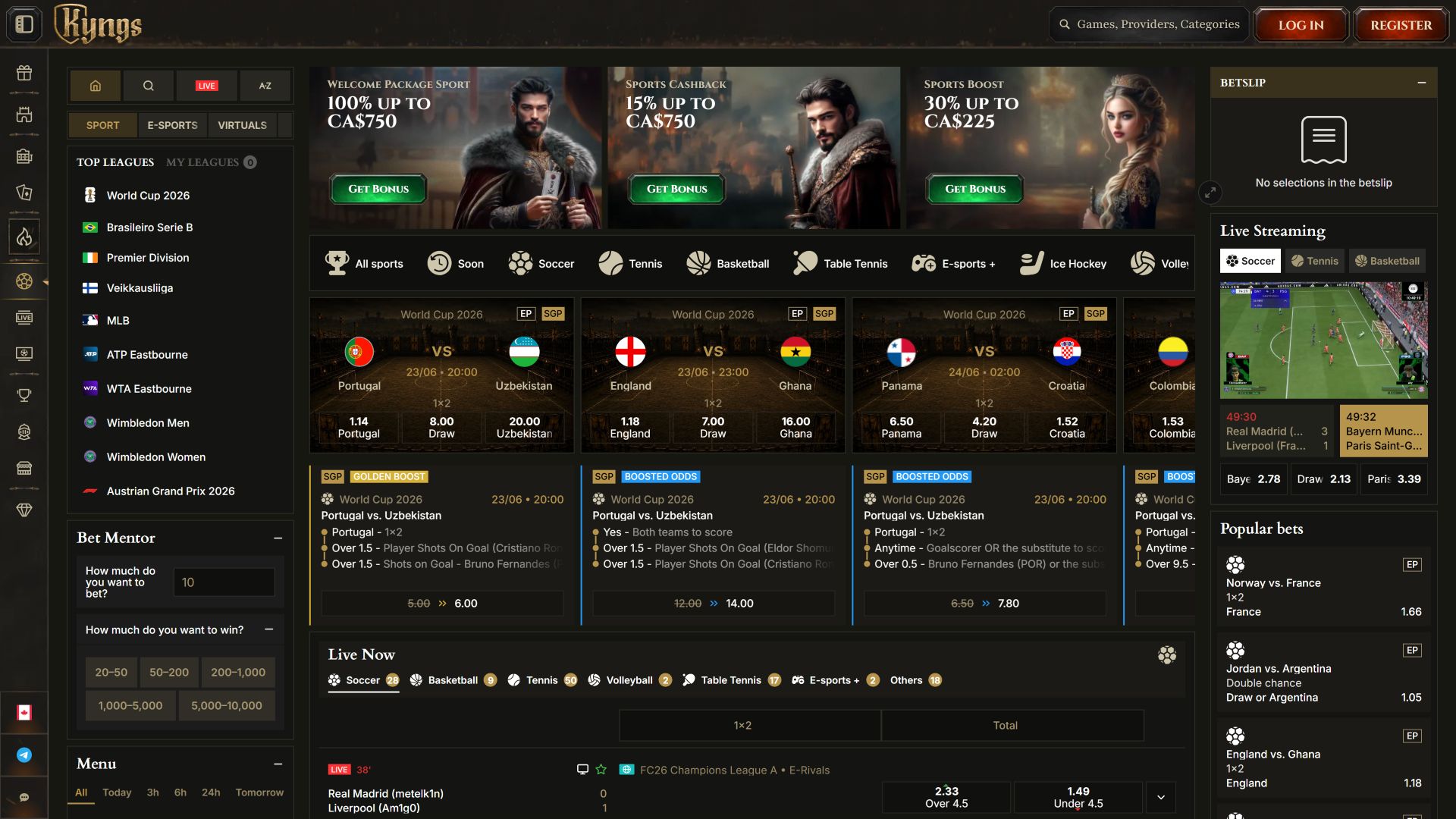 Sport di Kyngs Casino per Desktop