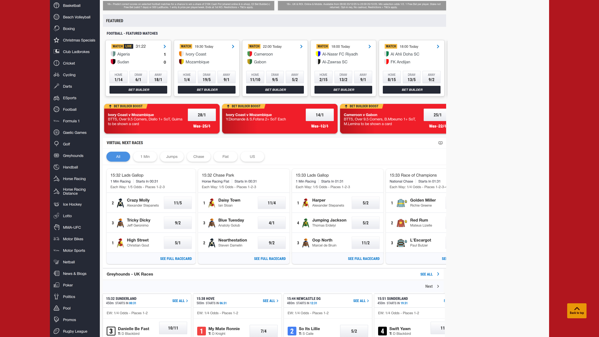 Deportes de escritorio del casino Ladbrokes