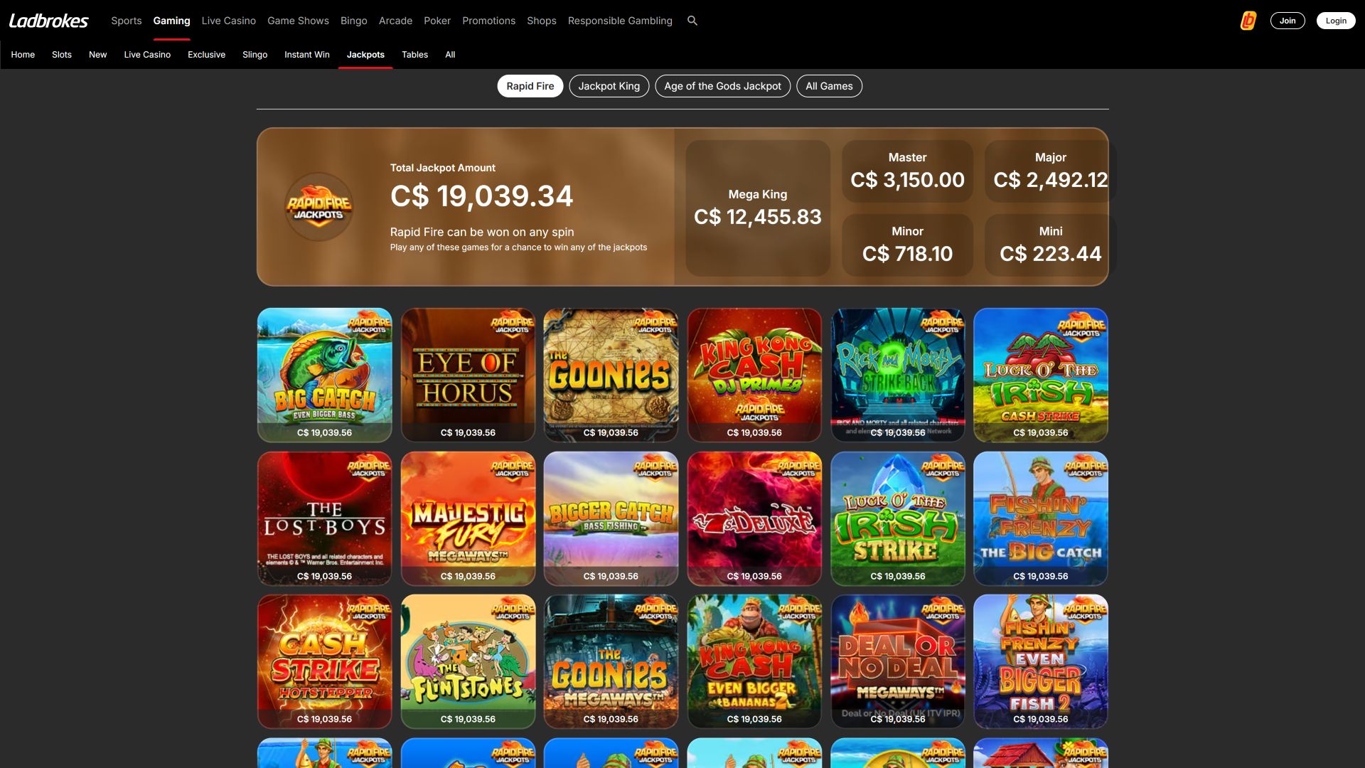 Jackpot desktop del casinò Ladbrokes