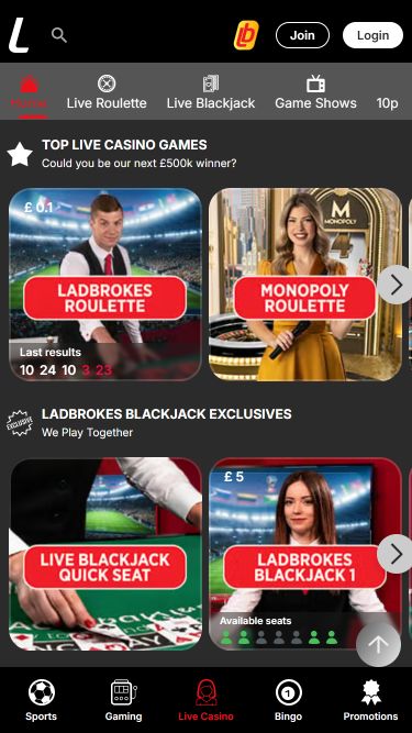 Casinò Live di Ladbrokes Casino per Mobile