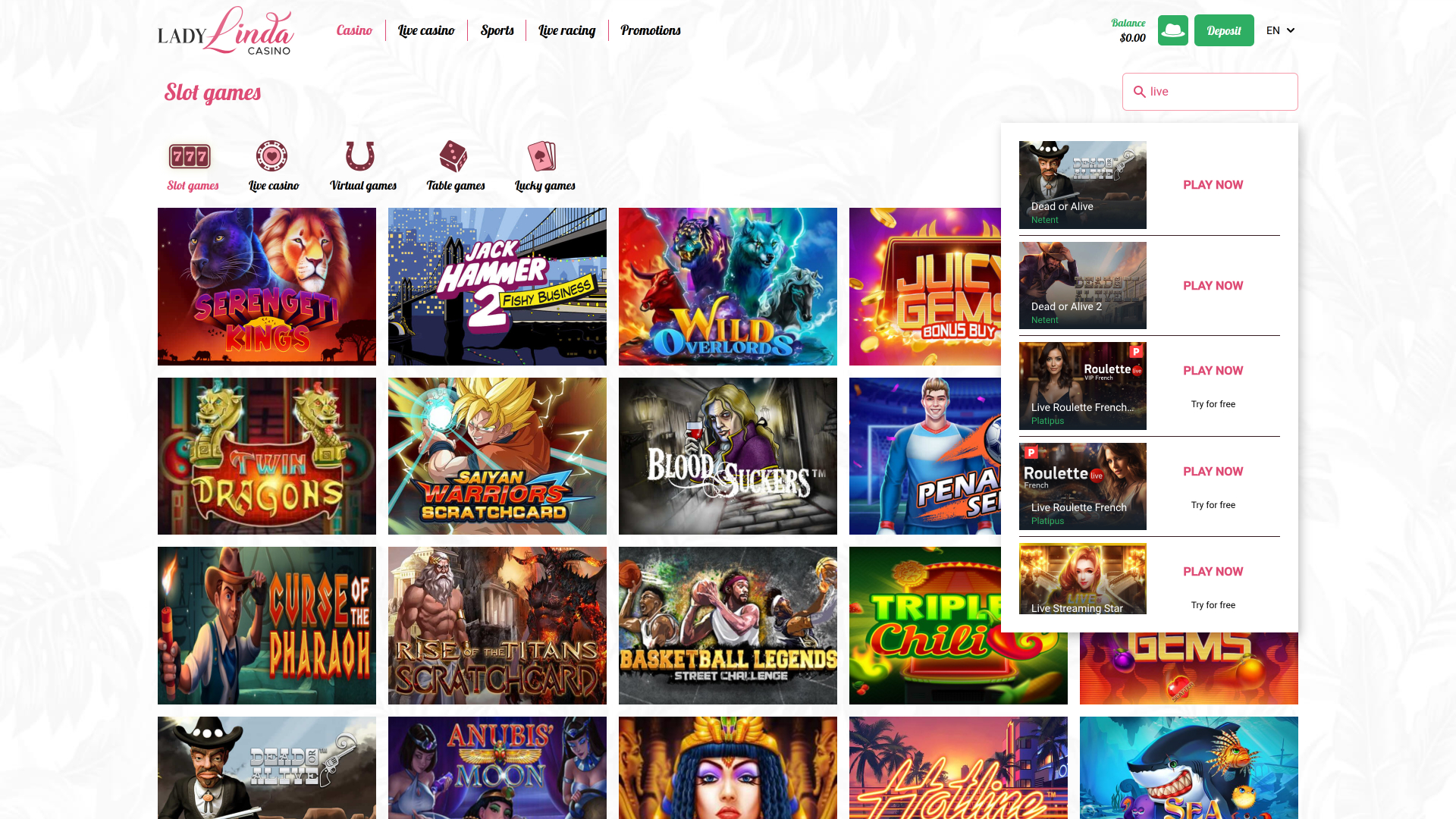 Casino Lady Linda avec croupier en direct sur ordinateur