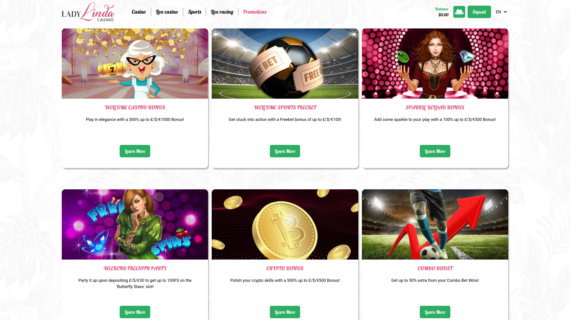 Promotions sur ordinateur du casino Lady Linda