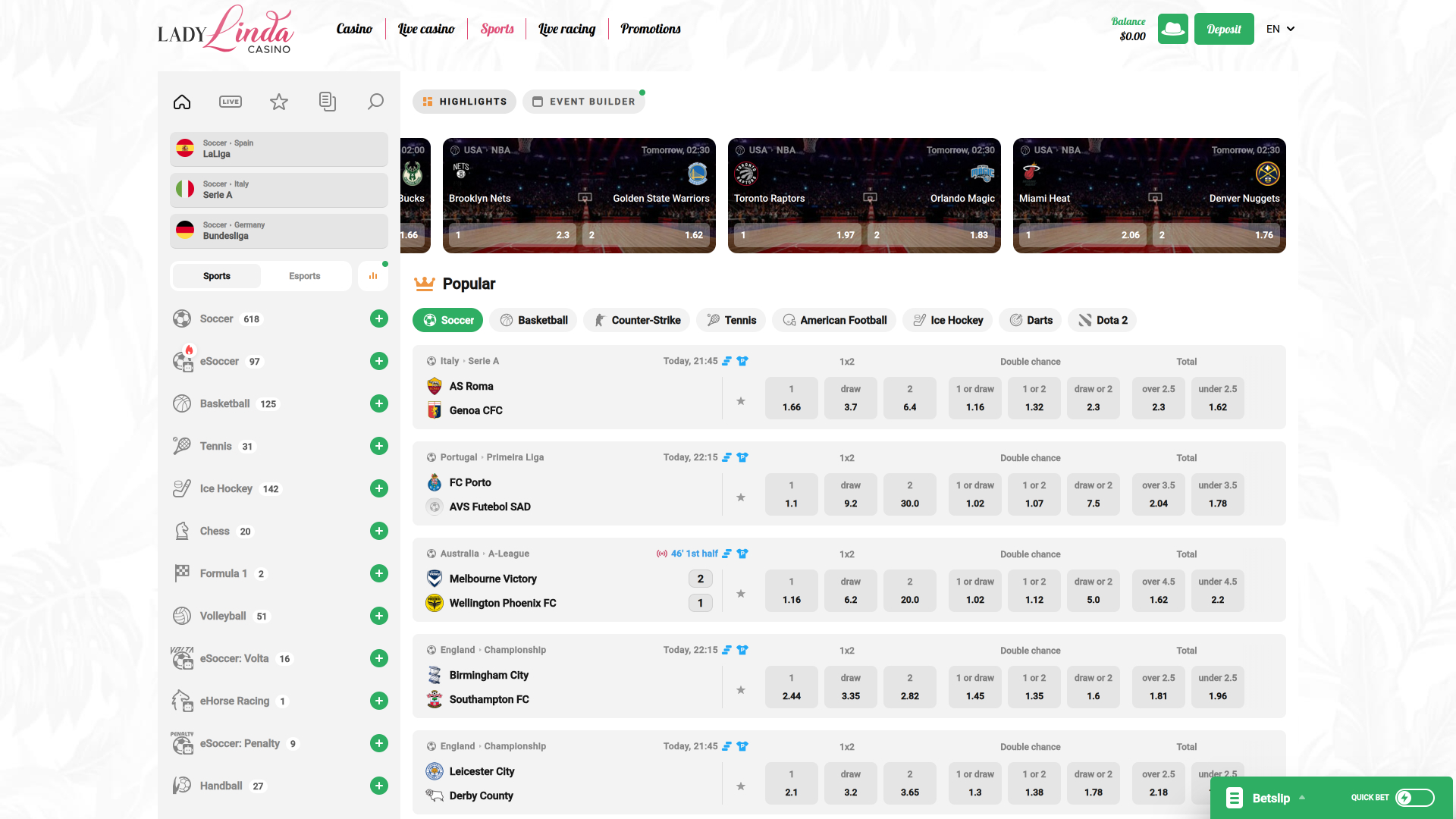 Casino Lady Linda Sports sur ordinateur