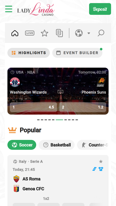 Casino mobile Lady Linda Sports