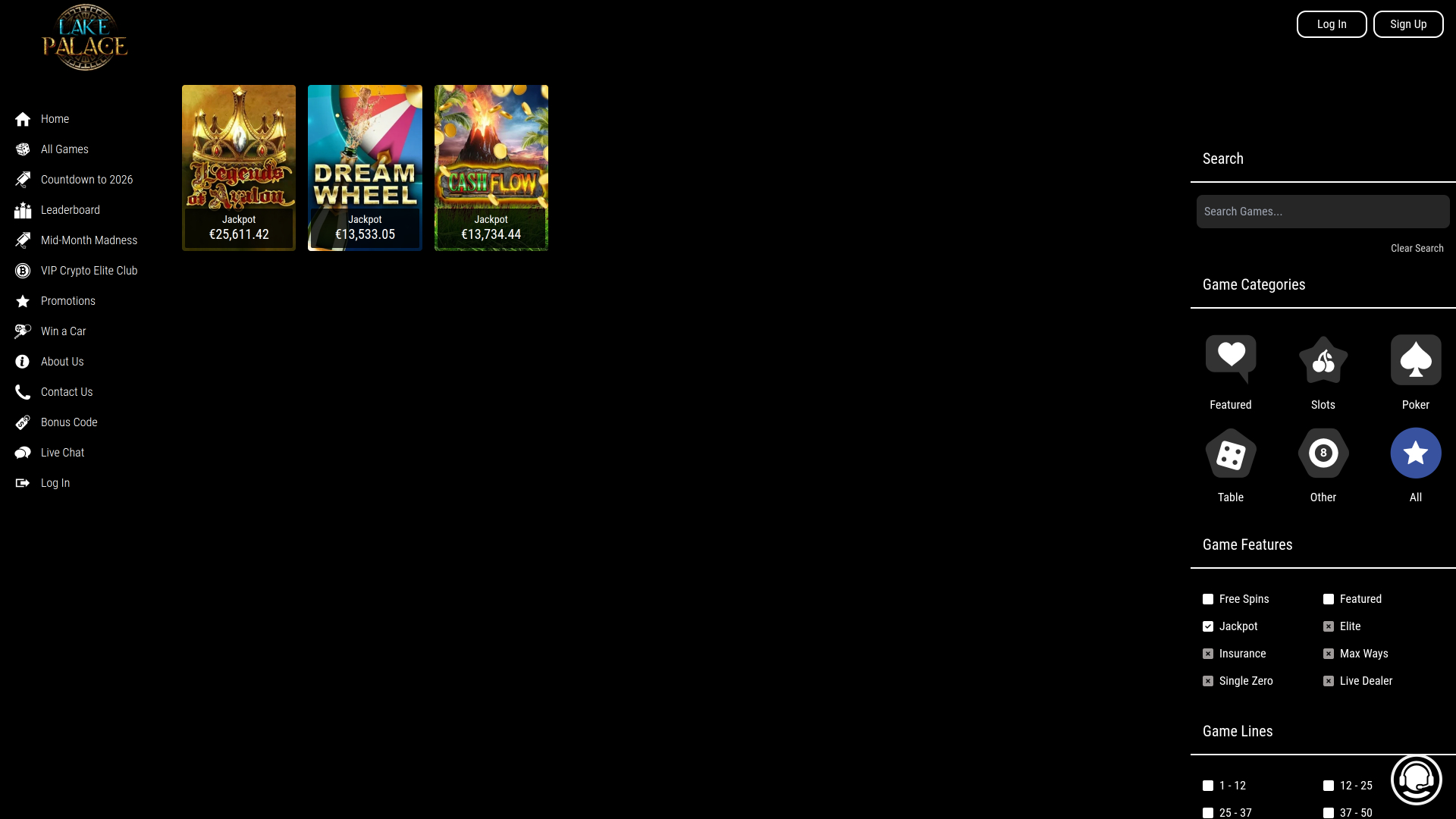 Jackpot desktop del Lake Palace Casino