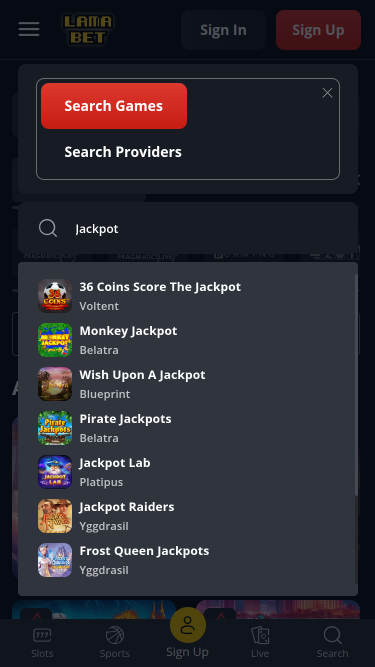 Jackpot mobile du casino Lamabet