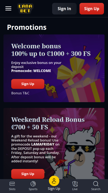 Promotions mobiles du casino Lamabet