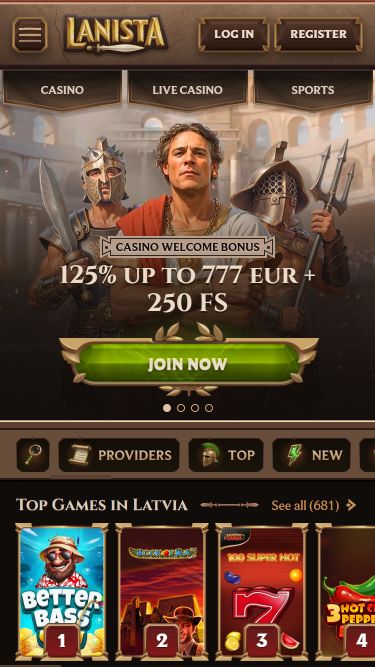 Page d'accueil mobile du casino Lanista