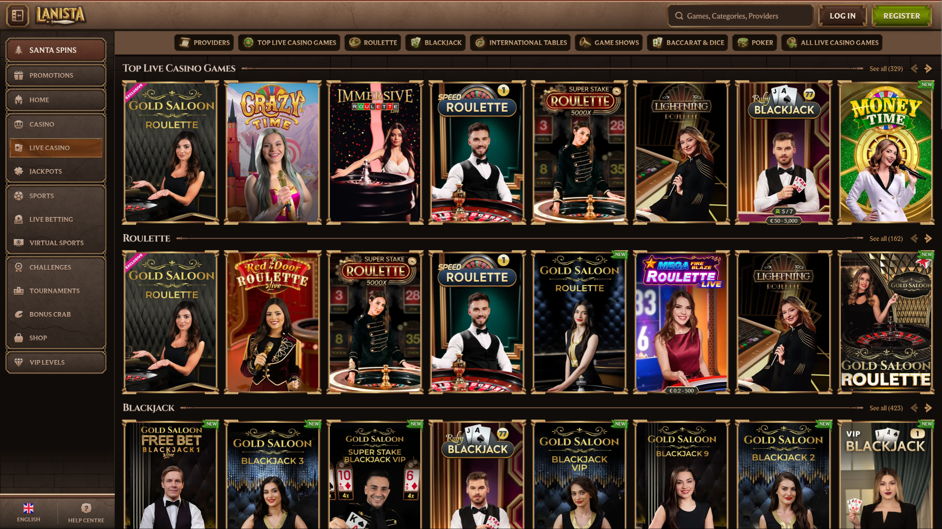 Casino Lanista avec croupier en direct