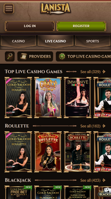 Casino Lanista avec croupier en direct