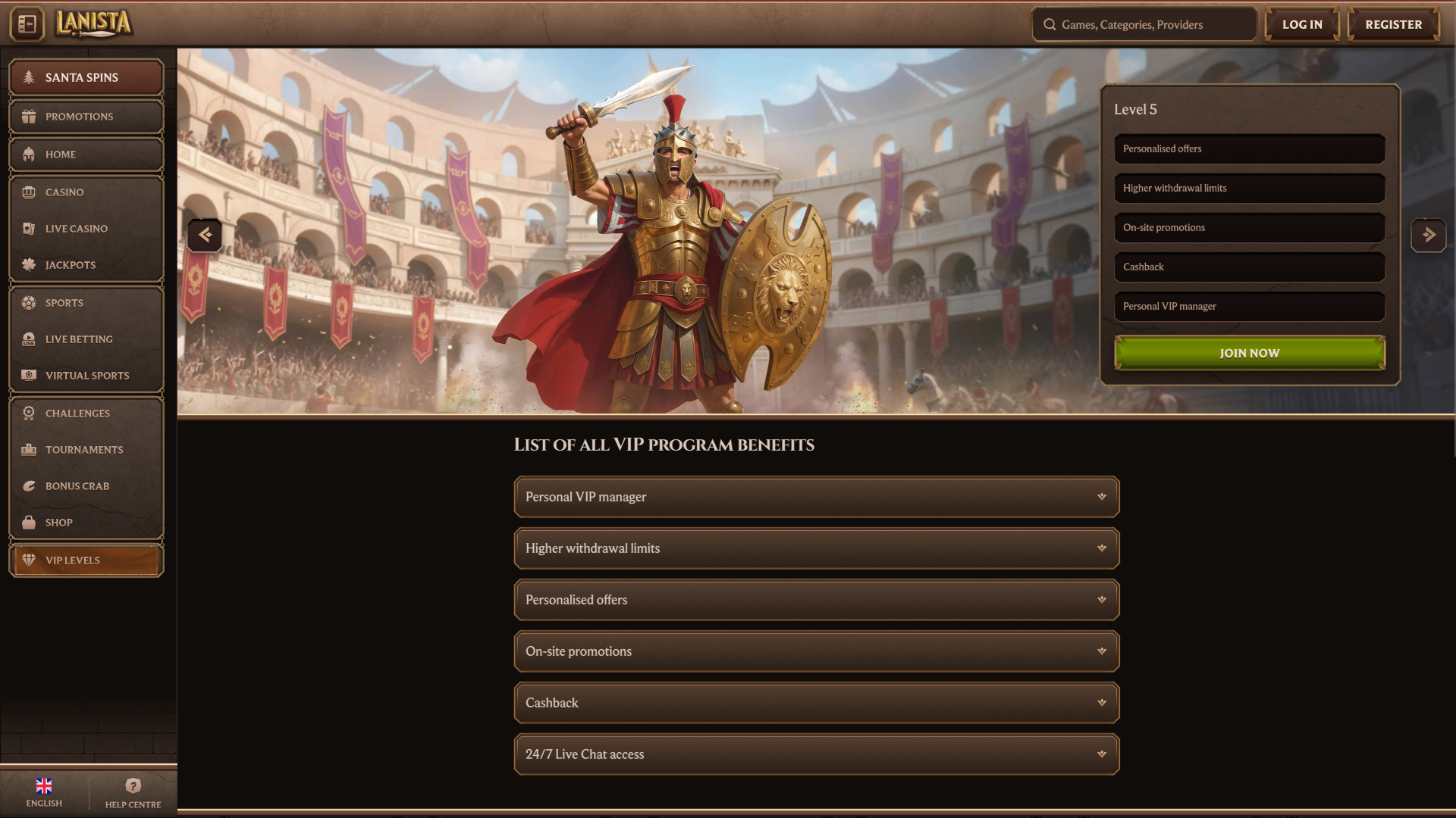 Programme VIP du casino Lanista