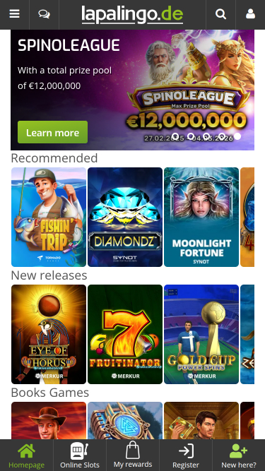 Page d'accueil mobile du casino Lapalingo