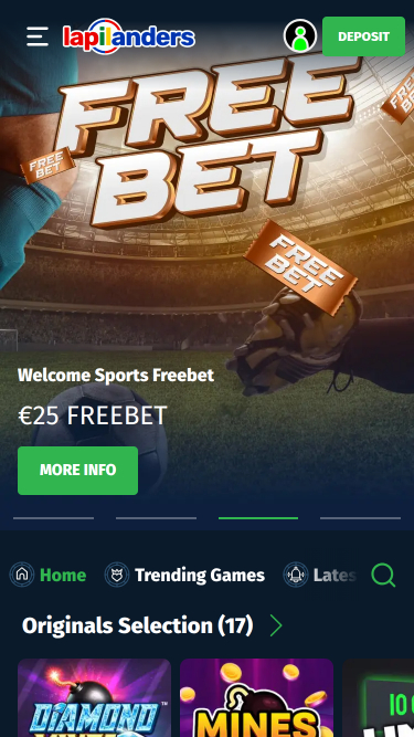Page d'accueil mobile du casino Lapilanders