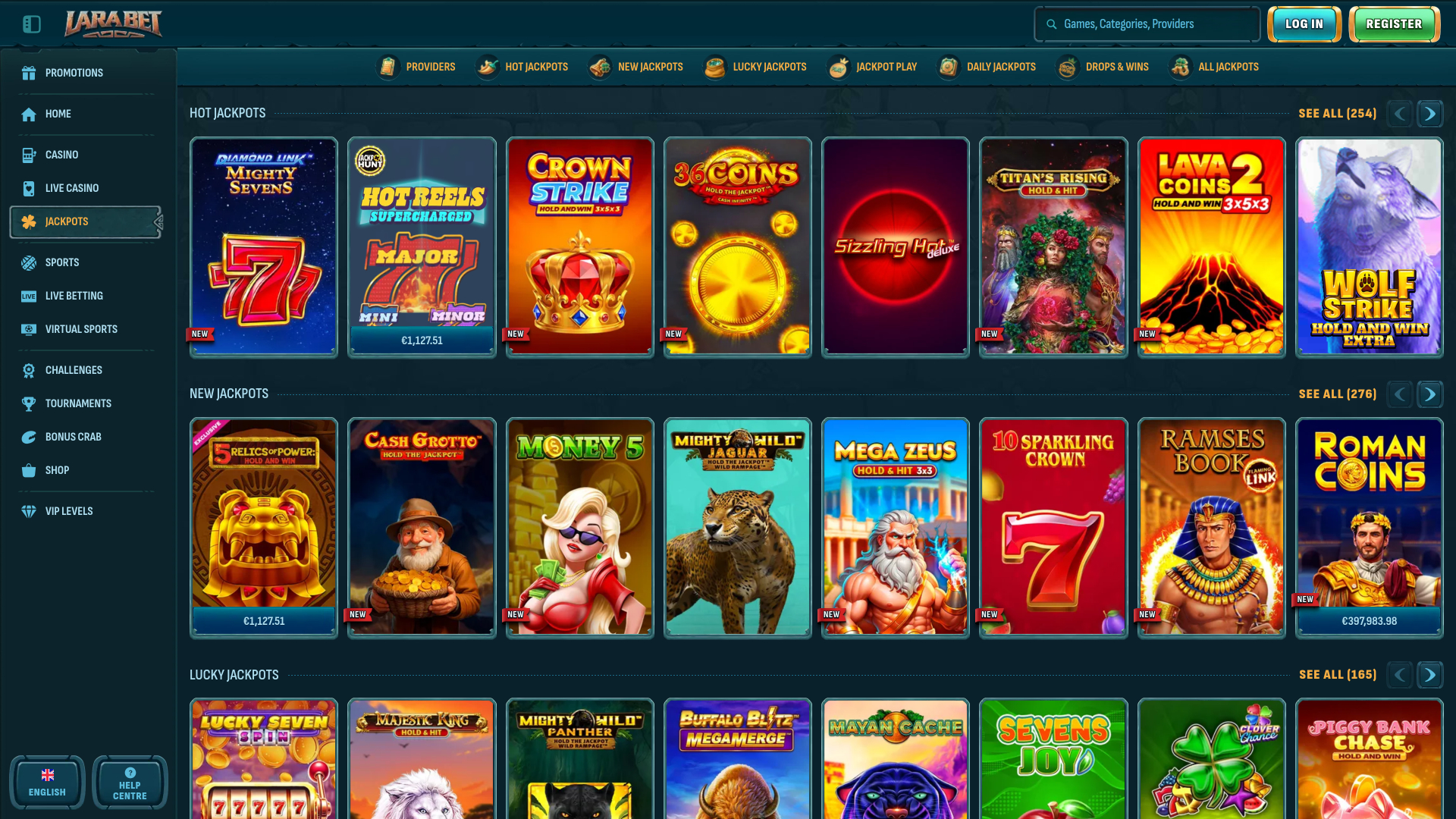 Larabet Casino Desktop Jackpot