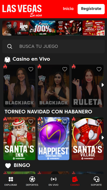Page d'accueil mobile du casino en direct de Las Vegas