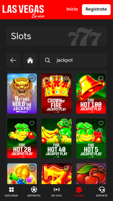 Jackpot mobile du casino en direct de Las Vegas