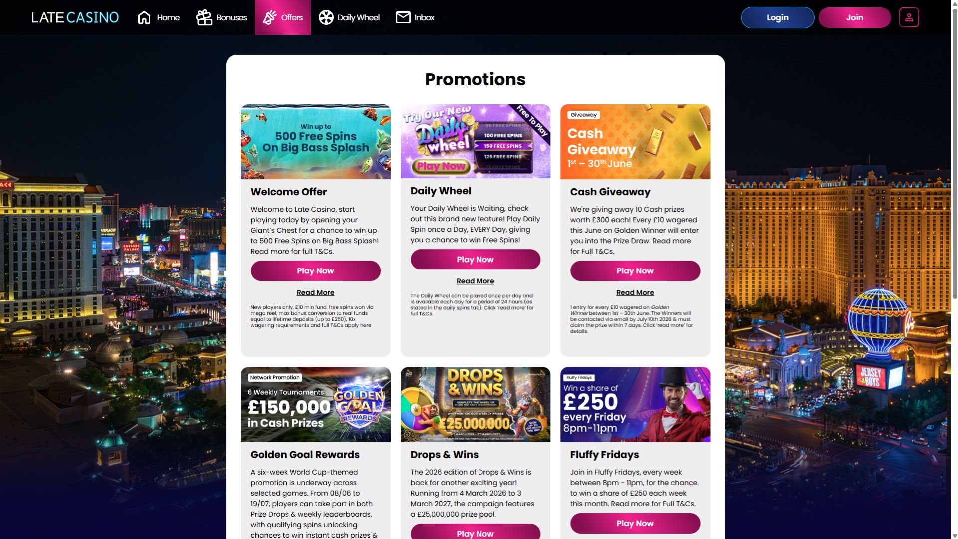 Late Casino Desktop Promotions