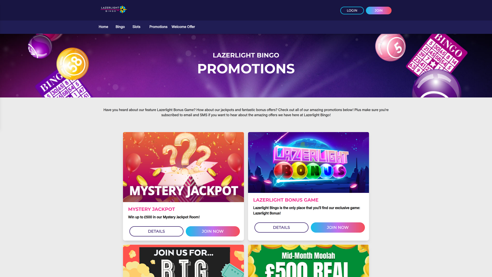 Promociones de escritorio del casino Lazerlight Bingo