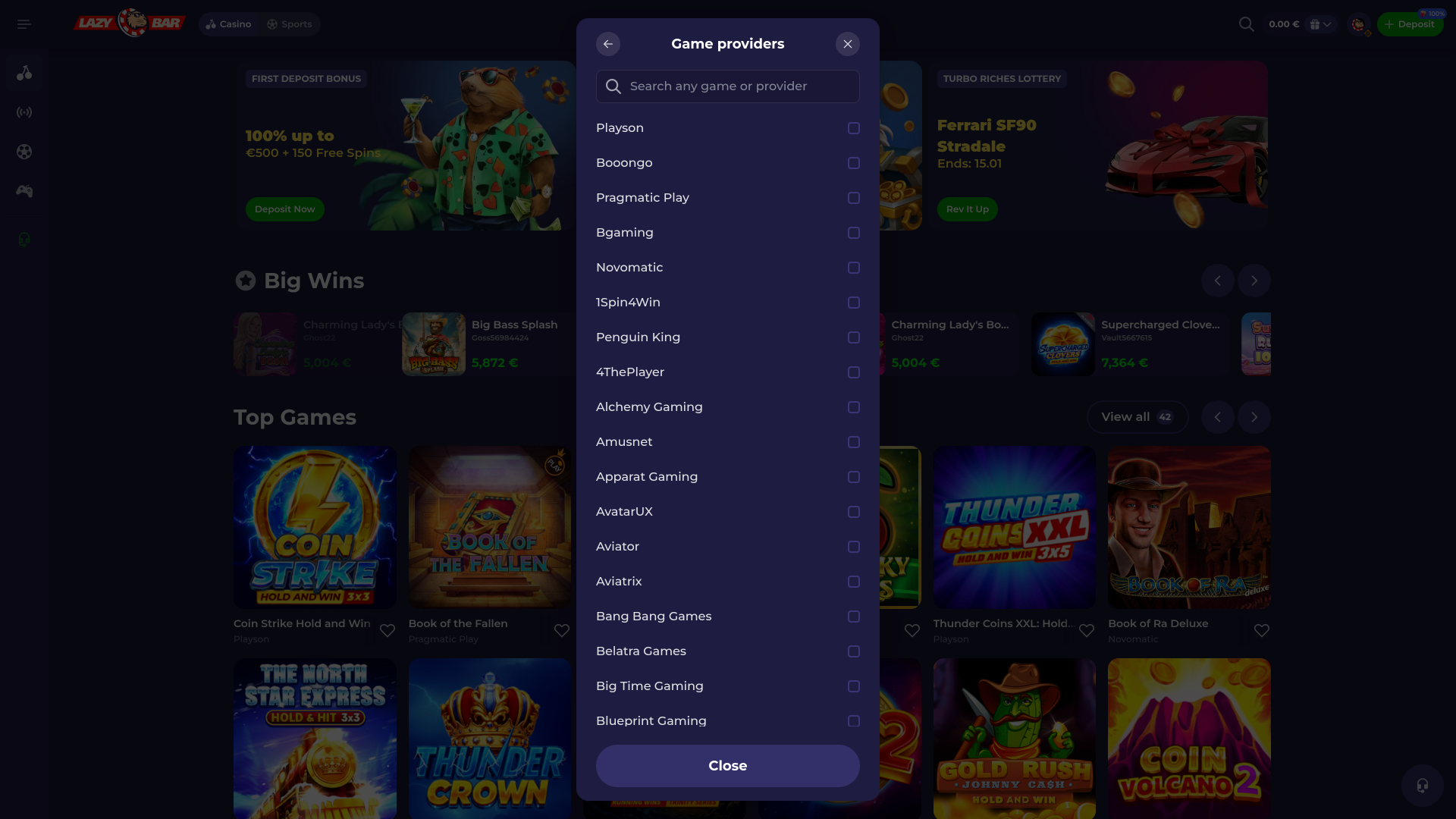 Développeurs du jeu de casino Lazybar pour ordinateur
