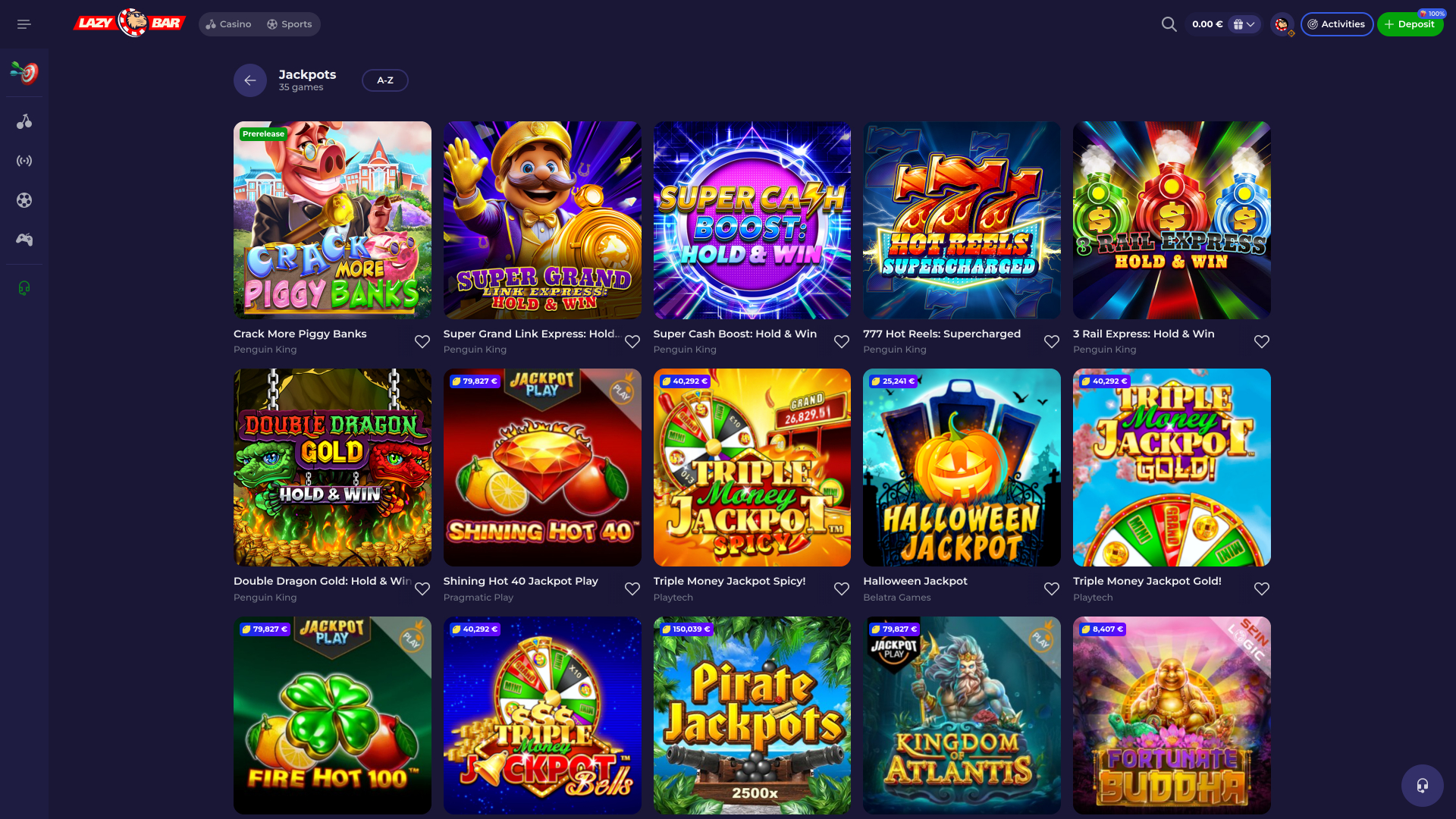 Jackpot du casino Lazybar sur ordinateur