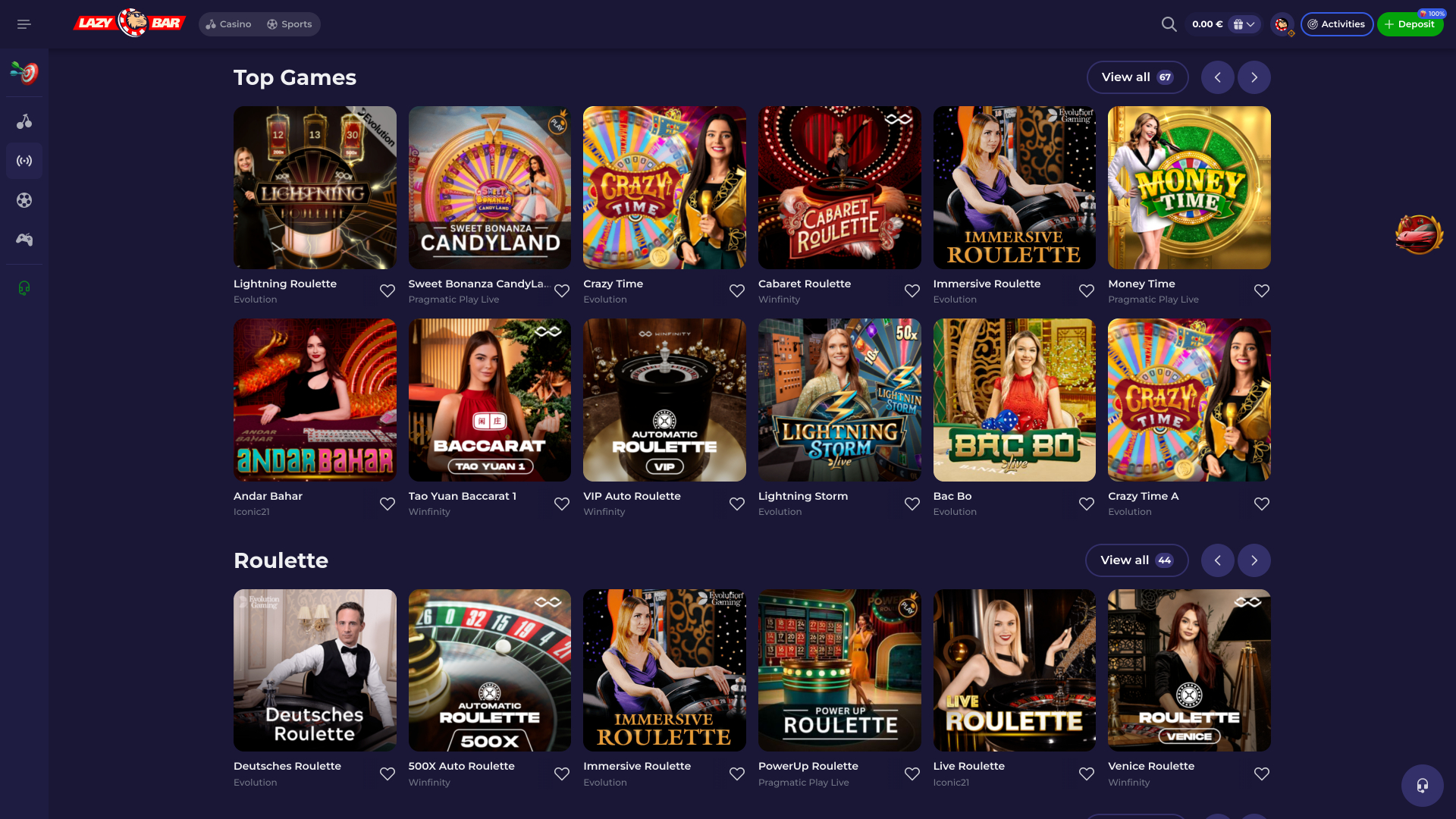 Casino Lazybar pour ordinateur avec croupier en direct