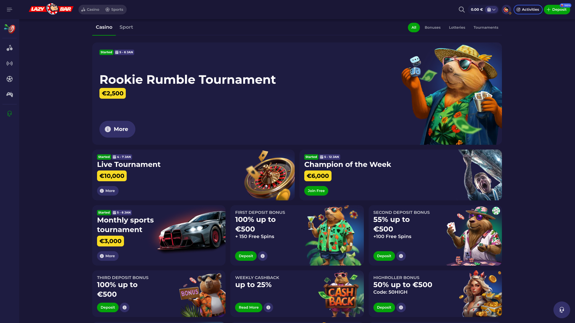 Promotions pour ordinateur de bureau du casino Lazybar