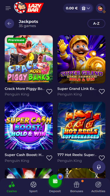 Jackpot mobile du casino Lazybar