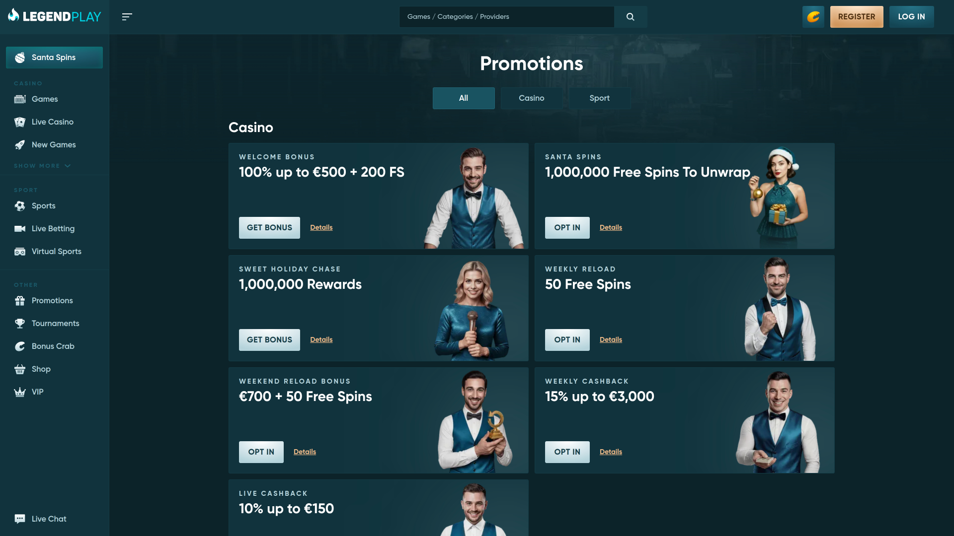 Promociones de escritorio del casino Legend Play