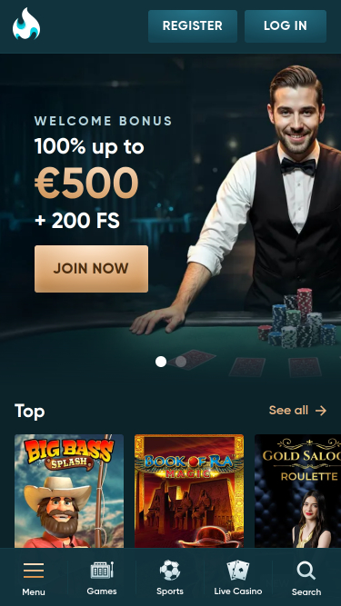 Página de inicio móvil de Legend Play Casino
