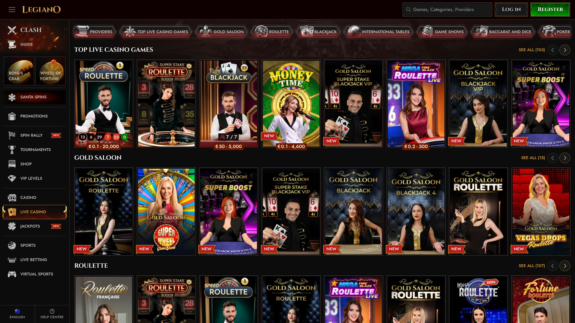 Croupier en direct sur ordinateur de bureau du casino Legiano