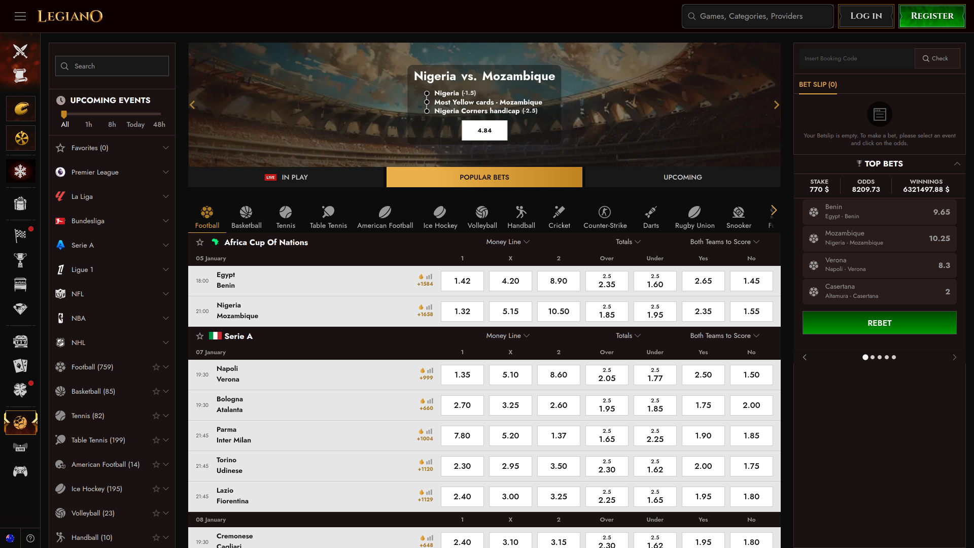 Sports de bureau du casino Legiano