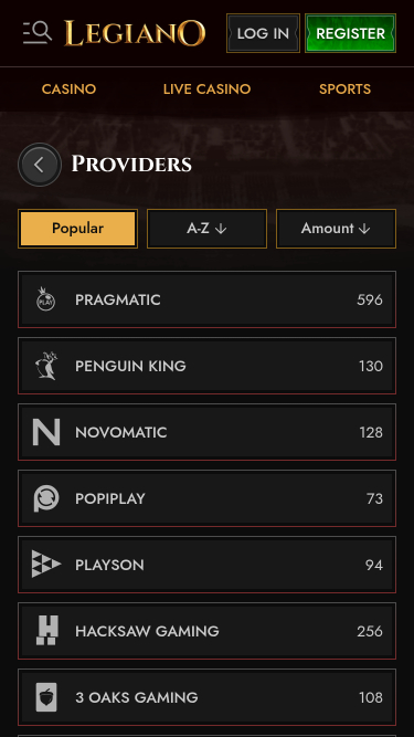 Développeurs de jeux mobiles Legiano Casino