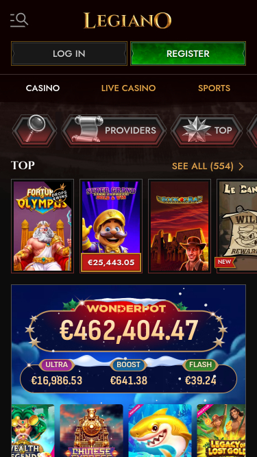 Jeux mobiles du casino Legiano