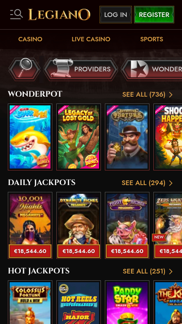 Jackpot mobile du casino Legiano