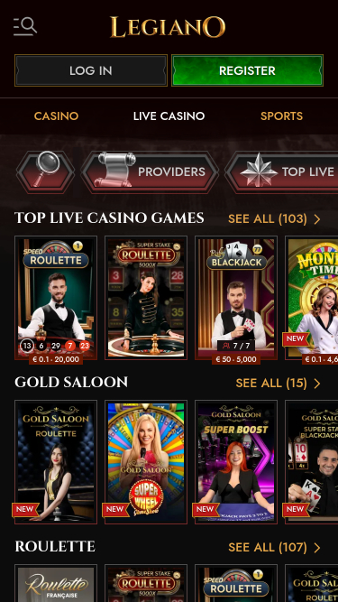 Croupier en direct mobile du casino Legiano