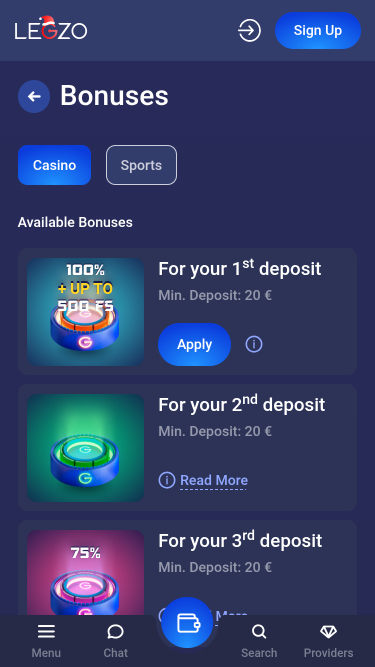 Promotions mobiles du casino Legzo