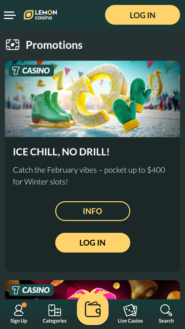 Мобильные акции Lemon Casino