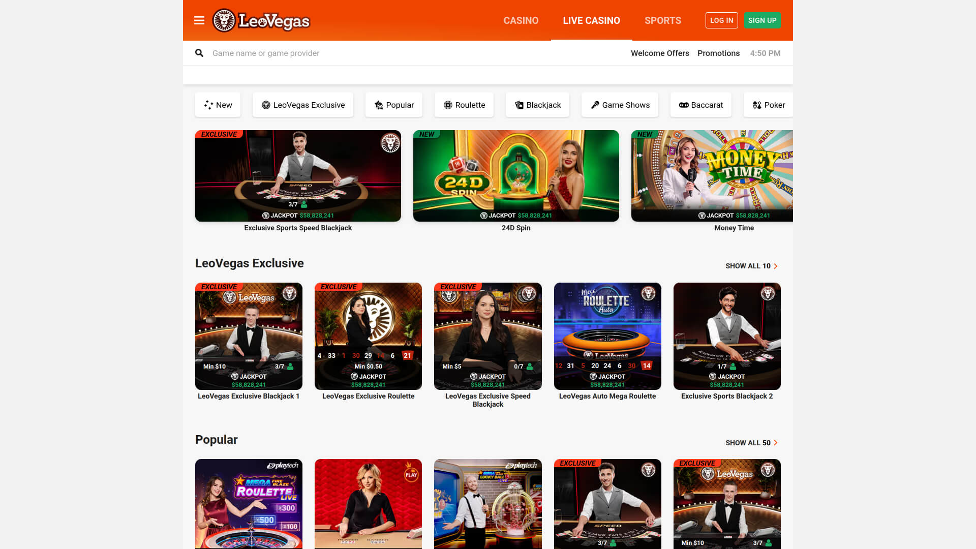 Revendedor ao vivo do LeoVegas Casino Desktop