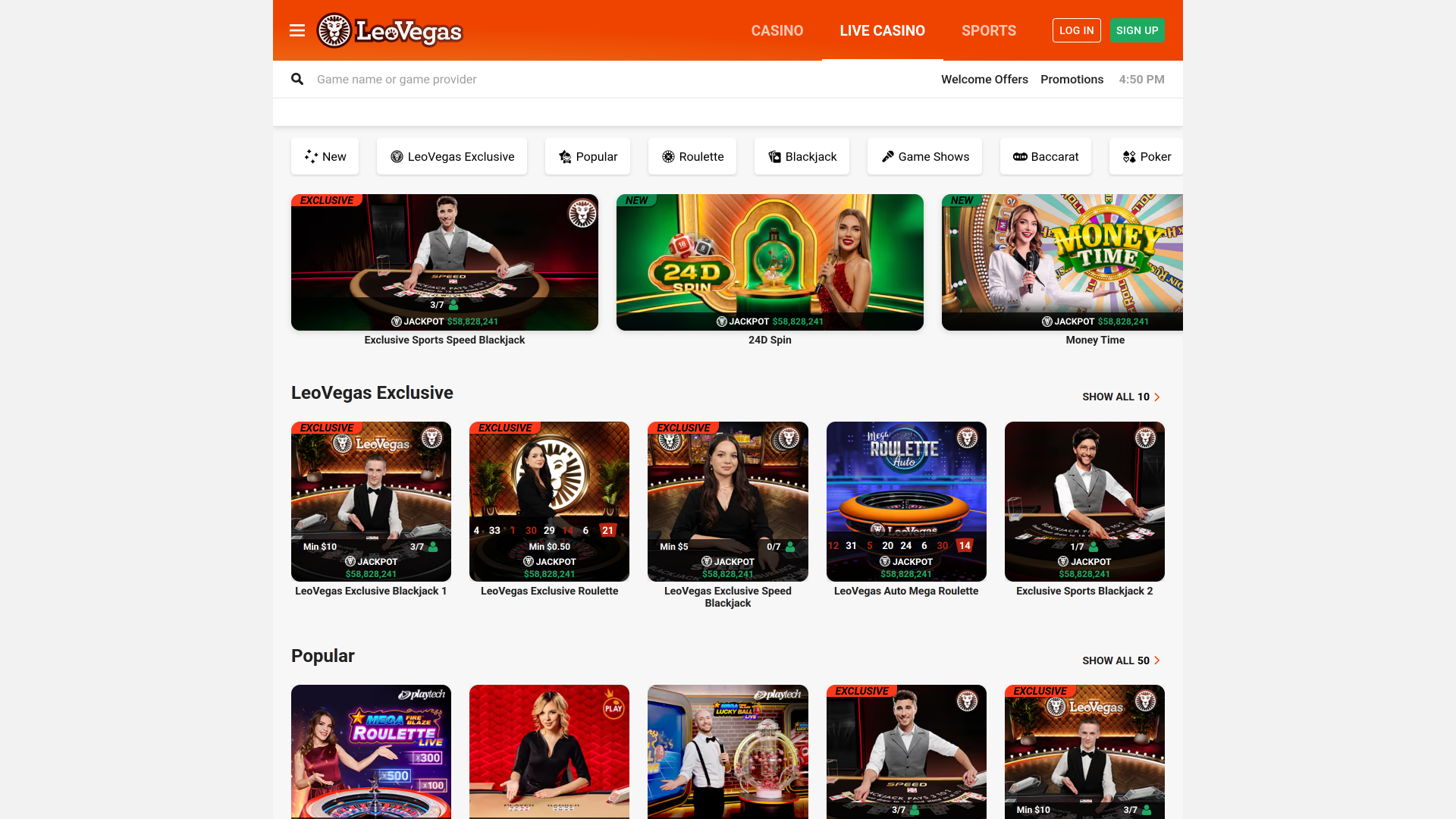 Revendedor ao vivo do LeoVegas Casino Desktop