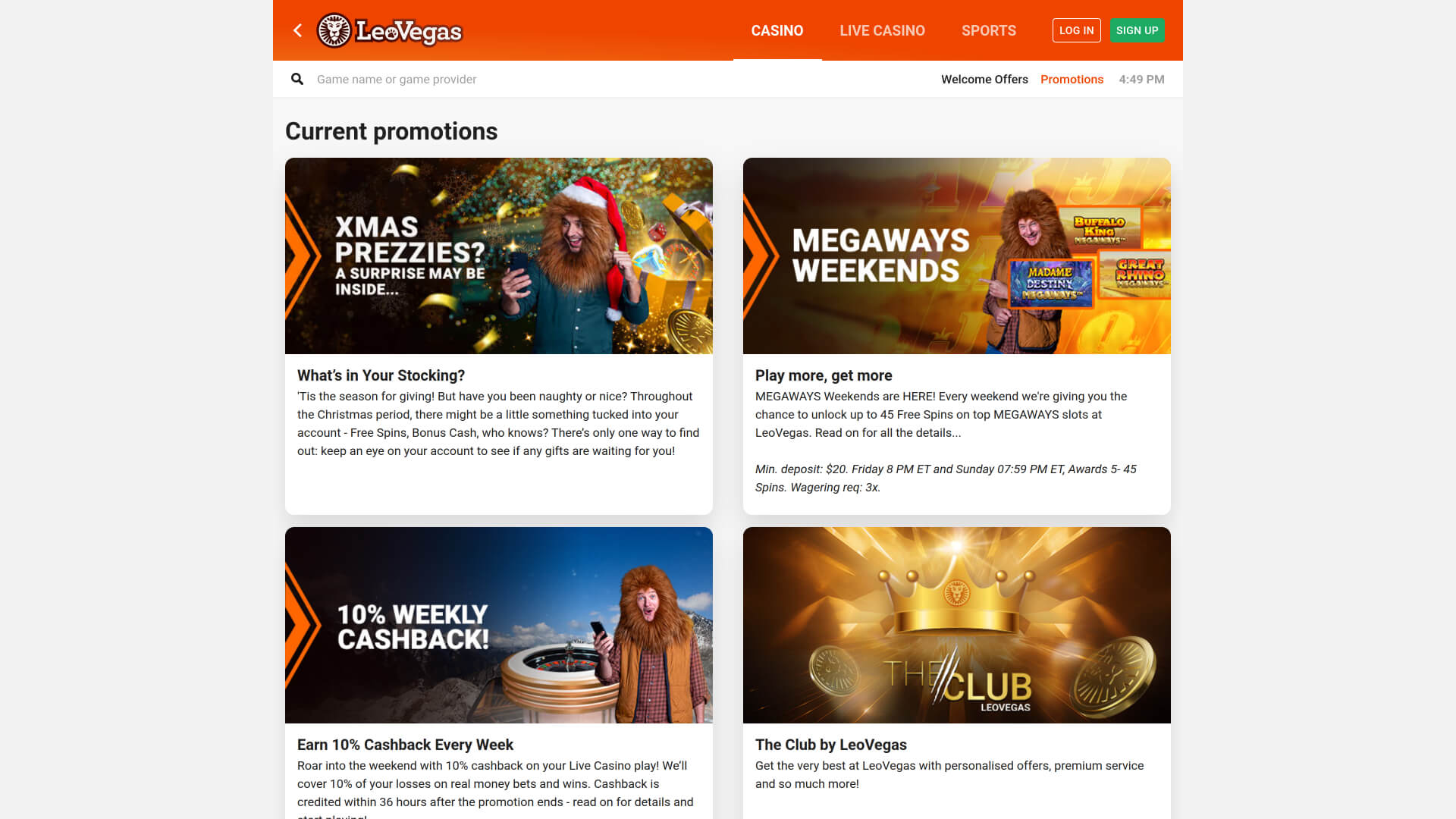 Promoções para desktop do LeoVegas Casino