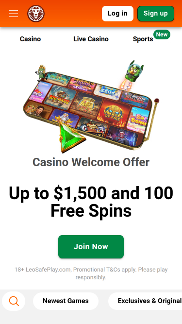 Página de inicio móvil del casino LeoVegas