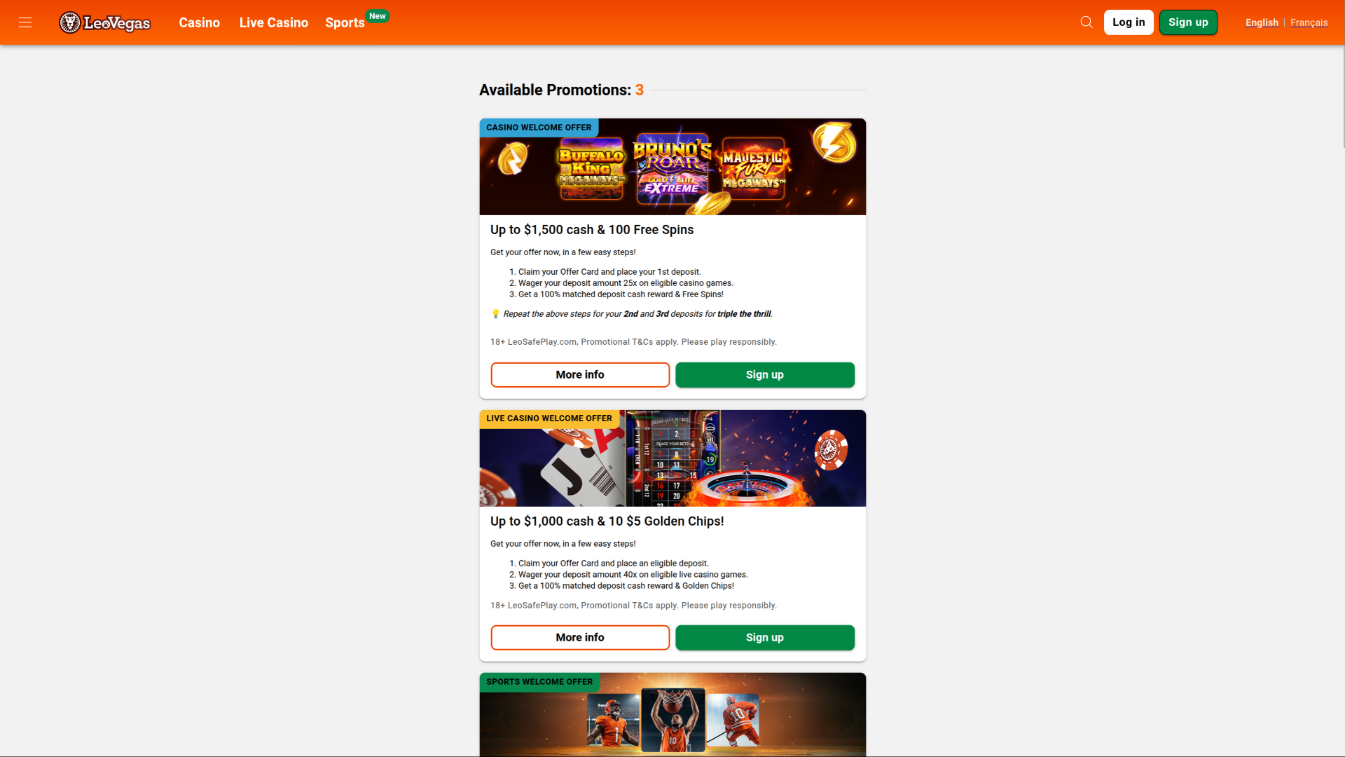 Promociones de escritorio de LeoVegas Casino