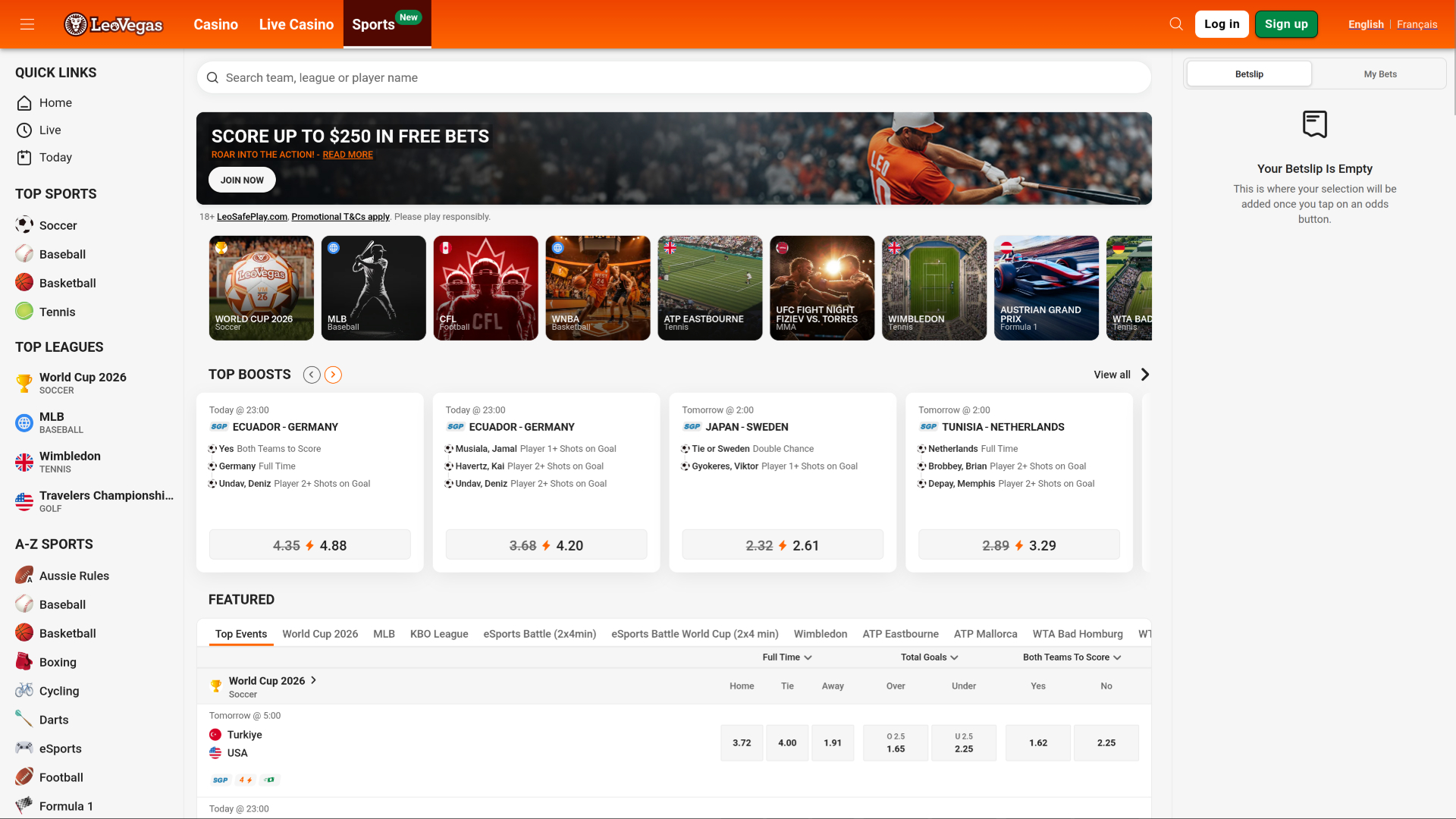 Deportes de escritorio de LeoVegas Casino