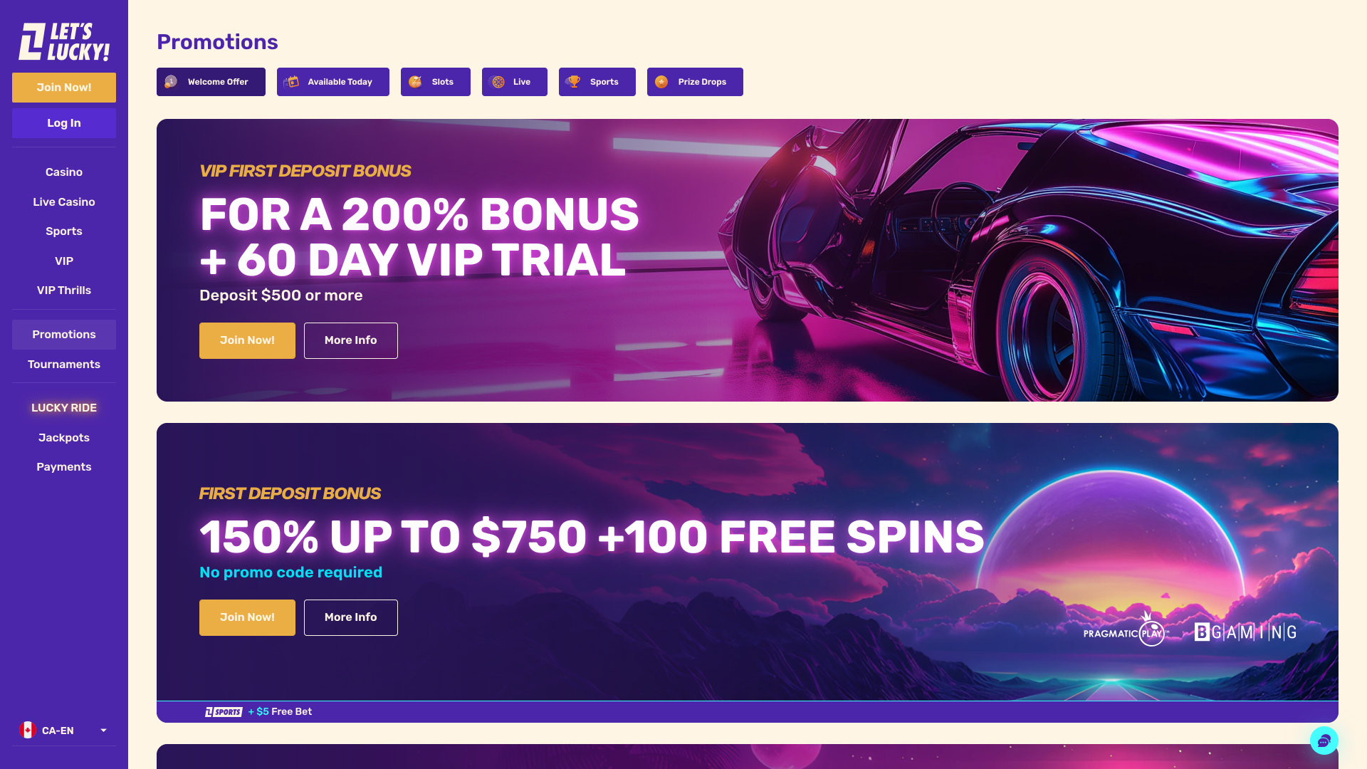 Promotions de Lucky Casino sur ordinateur