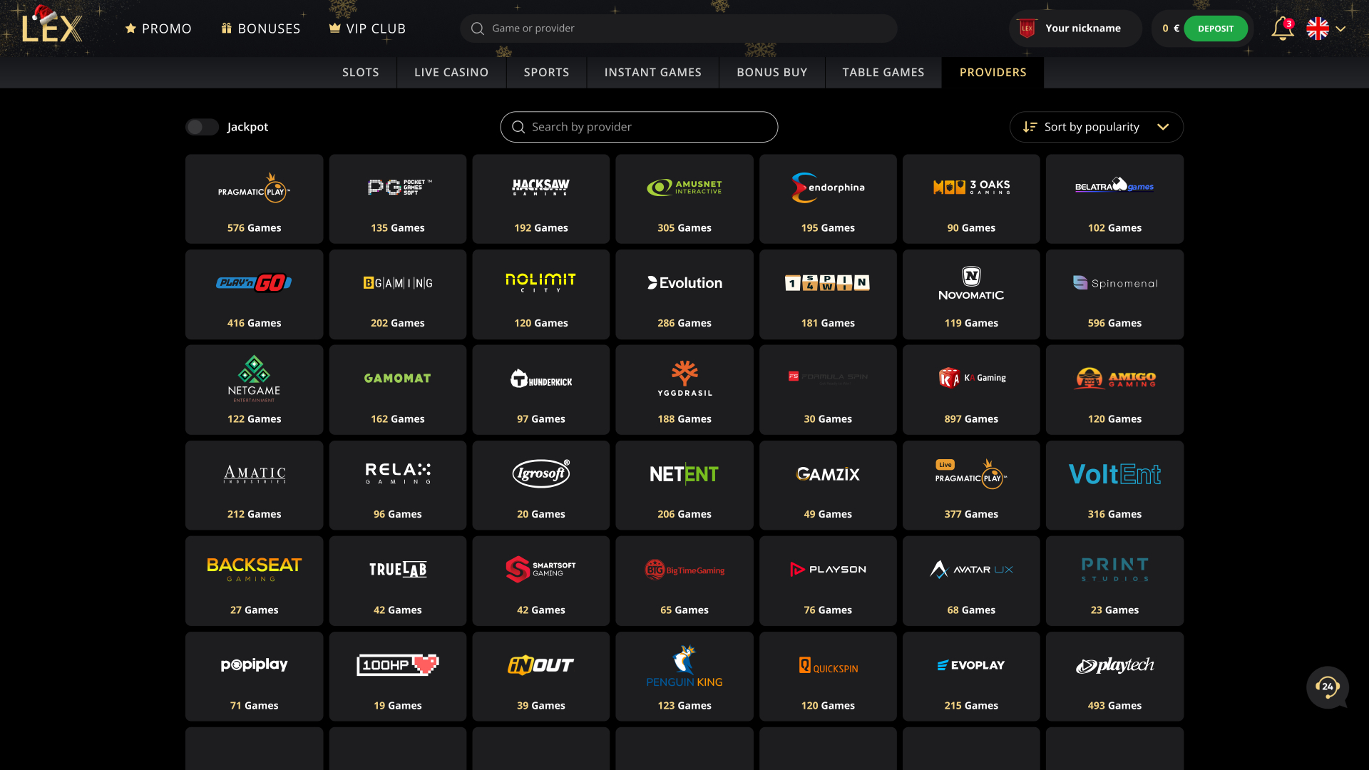 Développeurs du jeu de casino Lex pour ordinateur