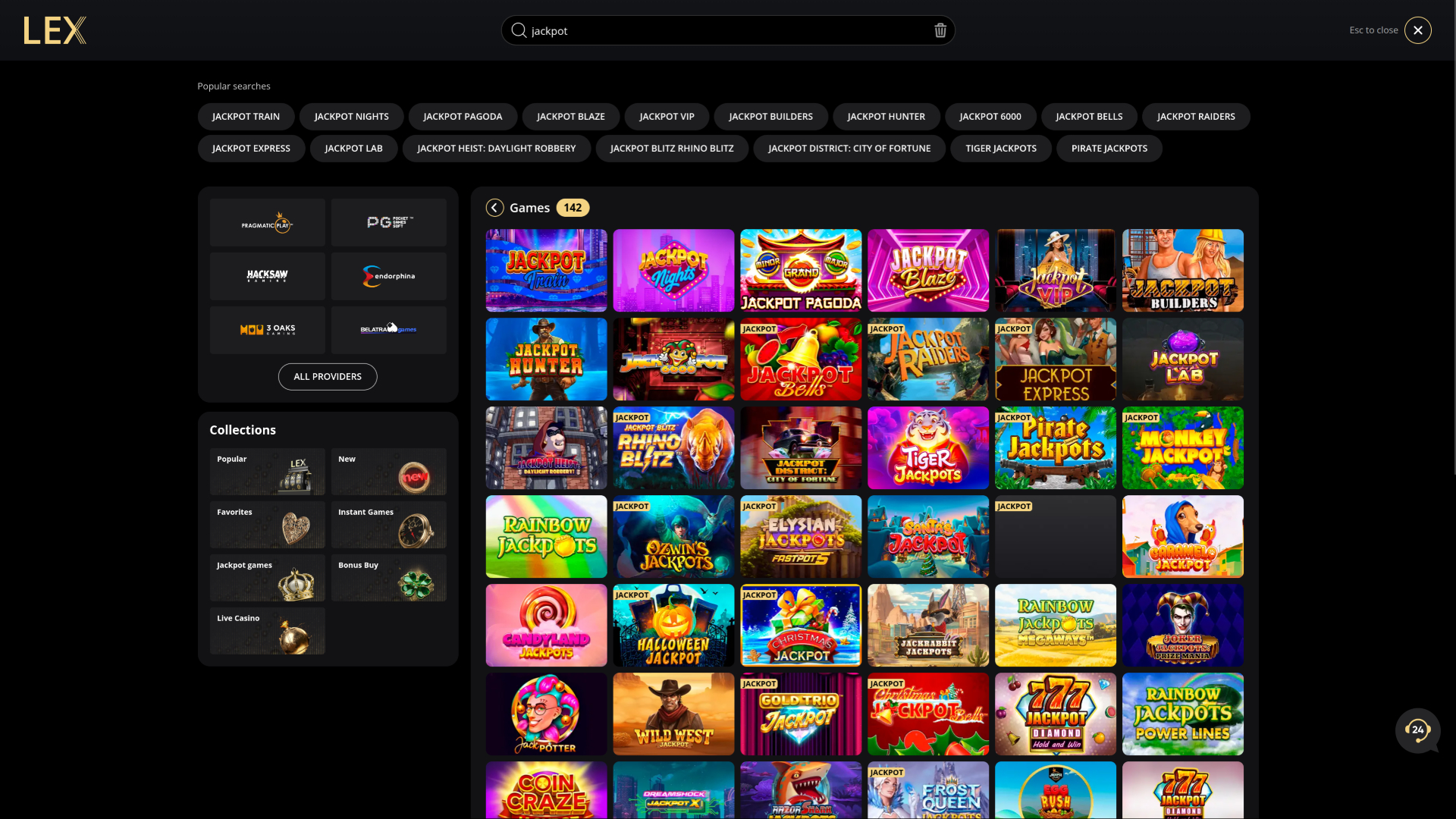 Jackpot desktop del casinò Lex
