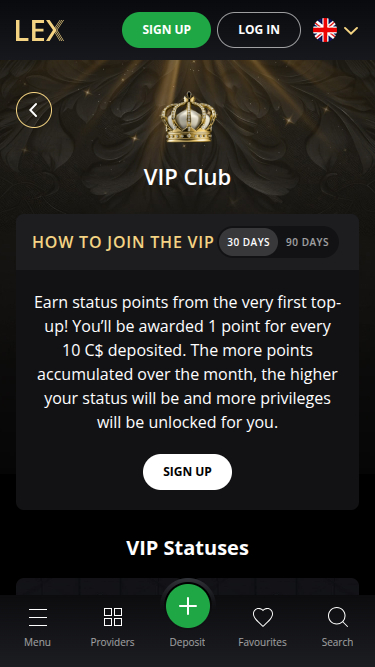 Programme VIP mobile de Lex Casino